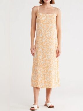 Billabong Golden Hour Midi Dress Orange Coastal Tropical Print Slip Sundress XS